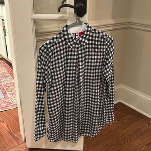 J Crew Navy and white plaid button down shirt